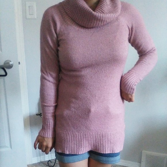 Pink Raglan Longline Split Hem Turtleneck Sweater - Picture 8 of 11